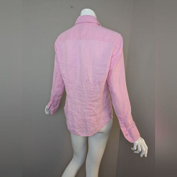 GAP Pink Linen Button Down Shirt Size Small Slim Fit Long Sleeve Summer Lightwei - Picture 2 of 7